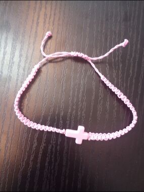 Pink Woven Cross Bracelet Adjustable String
